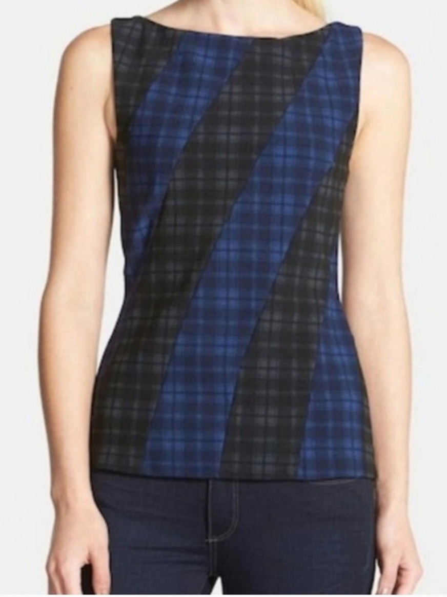 Bailey 44 Black And Blue Plaid Sleeveless Top Size Xs Nwt